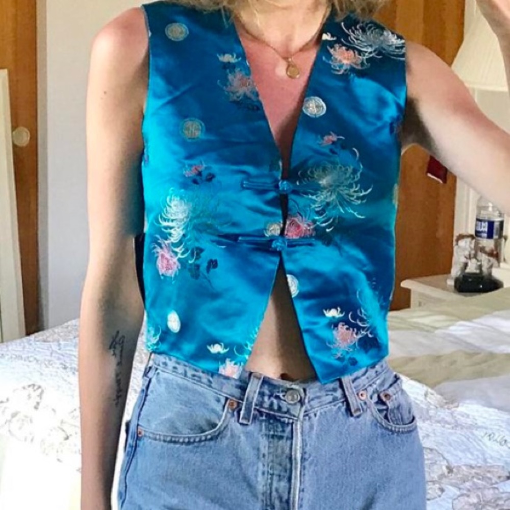RARE Ralph Lauren Chinese Vest Cerulean Blue Silk Blend — Lunar New Year